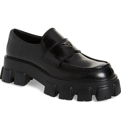 prada monolith sharp leather lug-sole loafers|Prada monolith lug sole loafers.